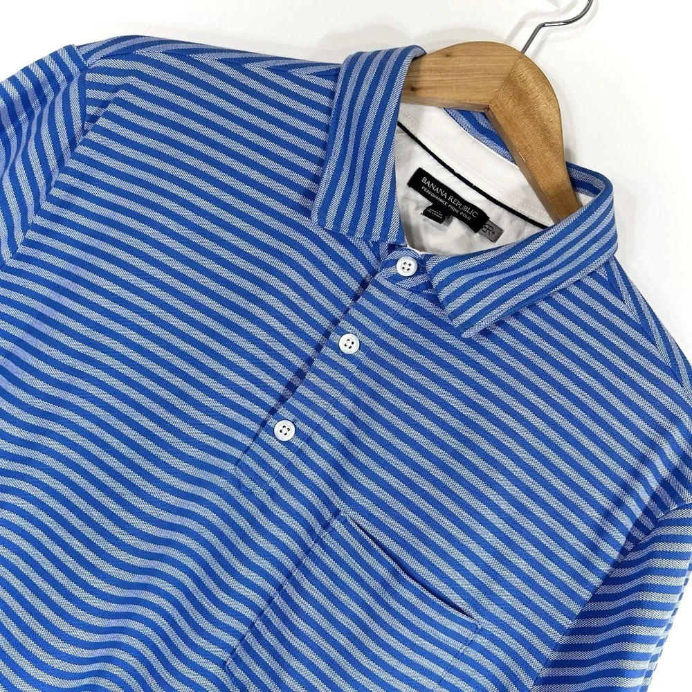 BANANA REPUBLIC Performance Pique Polo Mens‎ Size XL Blue Stripe Short Sleeve